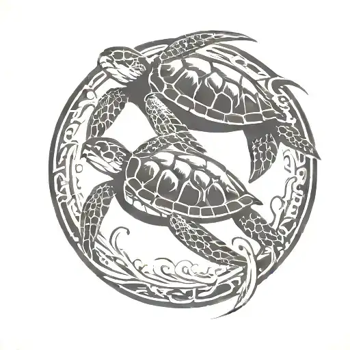 baby and dad sea turtle swimming together tattoo design idea