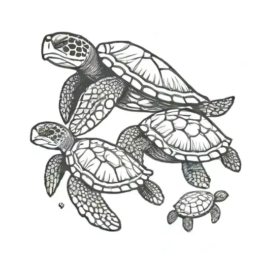 baby and mama sea turtle swimming together tattoo design idea