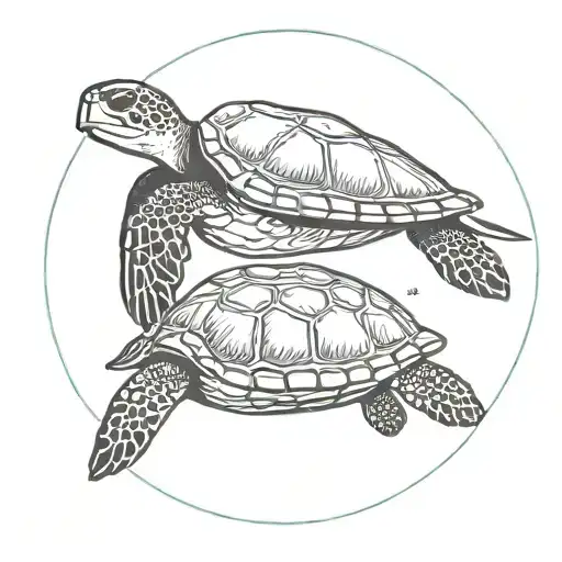 two sea turtles swimming together with a circle around them tattoo design idea
