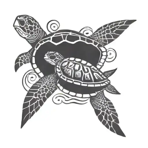 baby and dad sea turtle swimming together tattoo design idea
