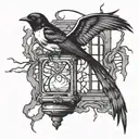 dark horror scene with swallow and lantern tattoo design idea