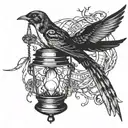 dark horror scene with swallow and lantern tattoo design idea