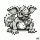 disney stitch playing with small poodle dog tattoo design idea