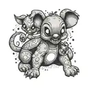 disney stitch playing with small poodle dog tattoo design idea