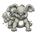 disney stitch playing with small poodle dog tattoo design idea