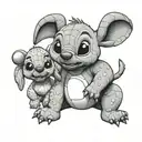 disney stitch playing with small poodle dog tattoo design idea