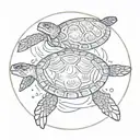 big sea turtle and small sea turtle swimming with a circle drawn around tattoo design idea