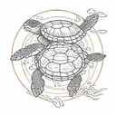 big sea turtle and small sea turtle swimming with a circle drawn around tattoo design idea