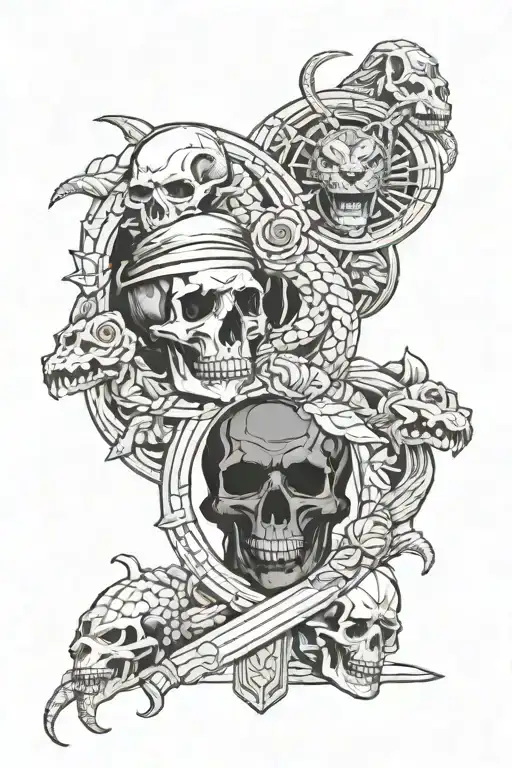 skulls, roses, lions, snakes and gladiators fighting in the colosseum tattoo design idea