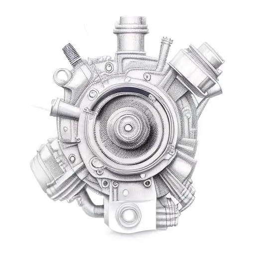 Car engine transformed into a 3D creation tattoo design idea