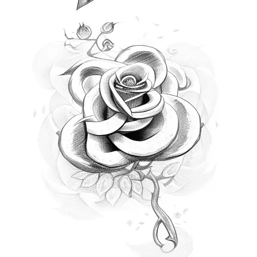 2 swords in a cross formation with a rose vine coursing throughout it  tattoo design idea