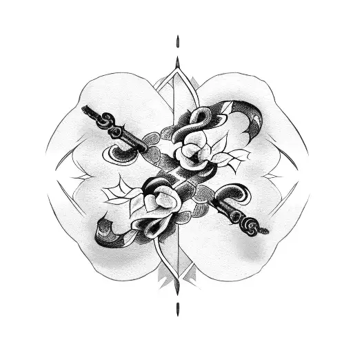 2 katanas in a cross formation with a rose vine tattoo design idea