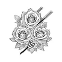 2 katanas in a cross formation with a rose vine tattoo design idea