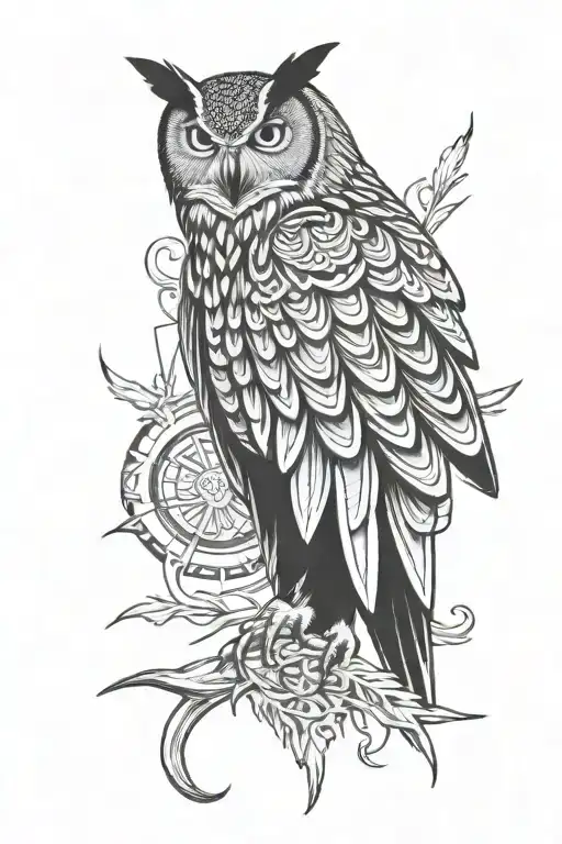 man with eagle owl Slavic style tattoo with tattoo design idea