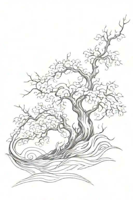 surreal tree branches that look like waves  tattoo design idea