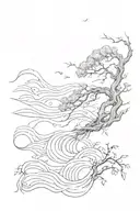 surreal tree branches that look like waves  tattoo design idea