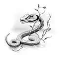 Snake wrapped around sword with vines and flowers in the background  tattoo design idea