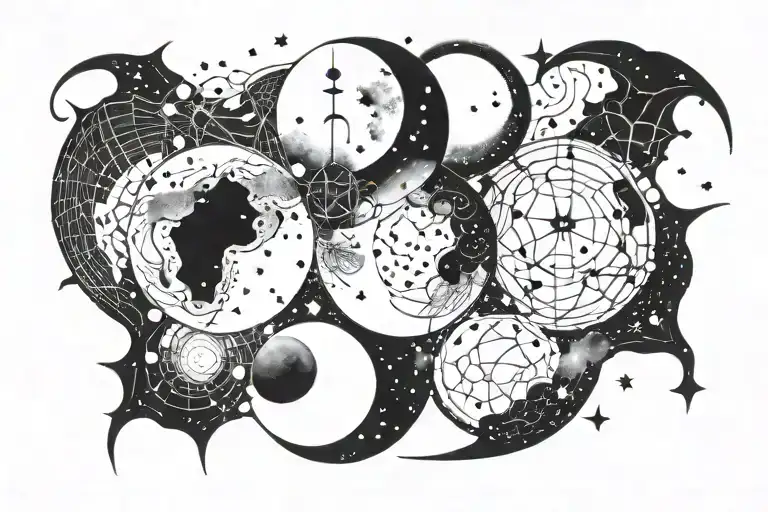 moon phases and cancer constellation zodiac sign tattoo design idea