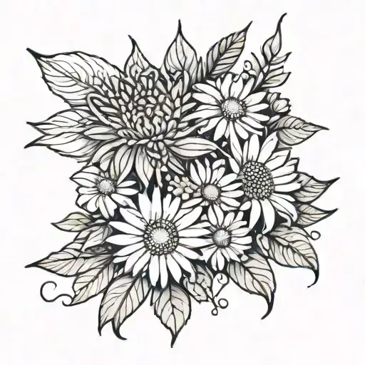 palette with aster and daisy flower tattoo design idea