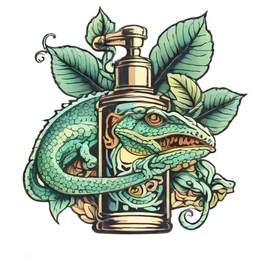 parfume bottle chameleon  tattoo design idea