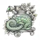 parfume bottle chameleon  tattoo design idea