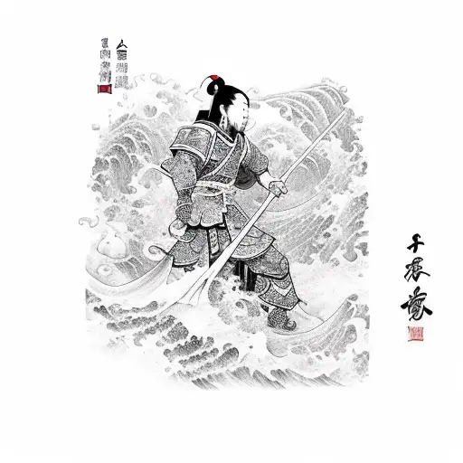 One Hundred and Eight Heroes from the Chinese Tale, The Water Margin: Zhang Shun, alias White Stripe in the Waves", wher tattoo design idea