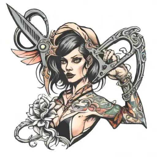 girl with big scissors and no head tattoo tattoo design idea
