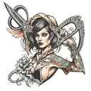 girl with big scissors and no head tattoo tattoo design idea