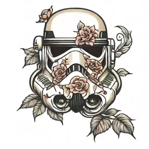 Stormtrooper helmet with flowers tattoo design idea