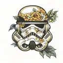 Stormtrooper helmet with flowers tattoo design idea