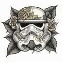 Stormtrooper helmet with rose  tattoo design idea