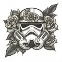 Stormtrooper helmet with rose  tattoo design idea