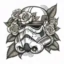 Stormtrooper helmet with rose  tattoo design idea