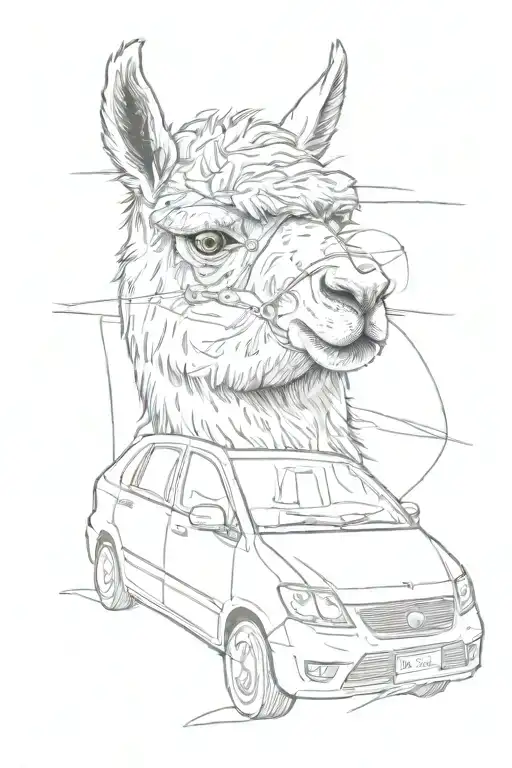 alpaca in a car crash tattoo design idea