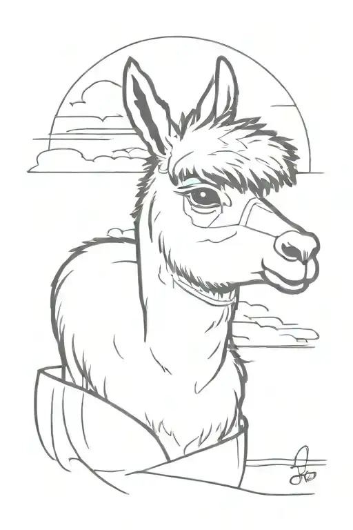 alpaca in a car crash tattoo design idea