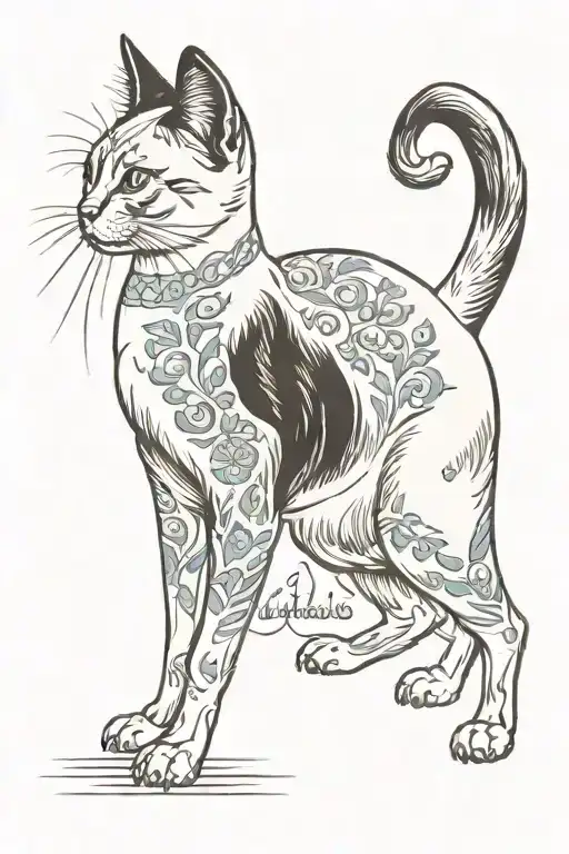 siamese cat full body with front paw outstretched as if scratching or playing tattoo design idea
