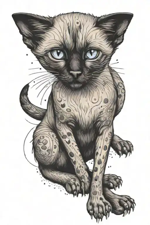 siamese cat full body with front paw outstretched as if scratching or playing tattoo design idea