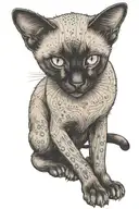 siamese cat full body with front paw outstretched as if scratching or playing tattoo design idea