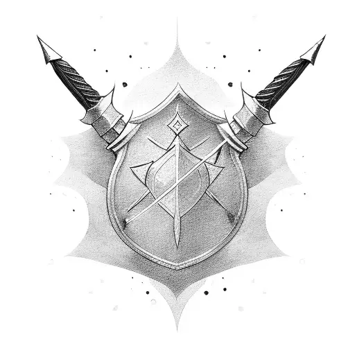 excalibur with shield and banner tattoo design idea