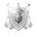 excalibur with shield and banner tattoo design idea