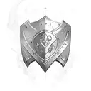 excalibur with shield and banner tattoo design idea