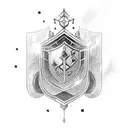 excalibur with shield and banner tattoo design idea