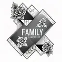 A geometric design incorporating the words 'sobriety' and 'family', with a subtle X hidden within tattoo design idea