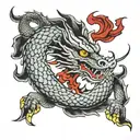 Coiled Eastern Dragon with Silver Scales, add text: "SILVER DRAGON" tattoo design idea