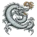 Coiled Eastern Dragon with Silver Scales, add text: "SILVER DRAGON" tattoo design idea