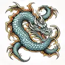 Coiled Eastern Dragon with Silver Scales, add text: "SILVER DRAGON" tattoo design idea