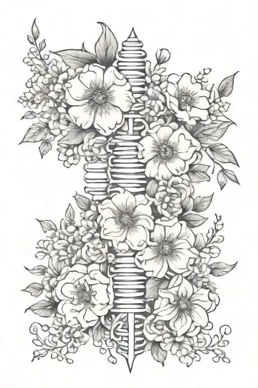 full spinal tattoo with January, September and December birth flowers tattoo design idea