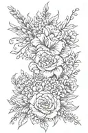 full spinal tattoo with January, September and December birth flowers tattoo design idea