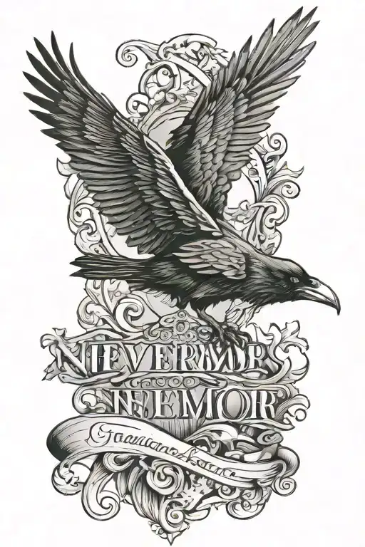 nevermore script with a raven tattoo design idea