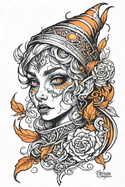 elf tears flowing from its eyes like fire tattoo design idea